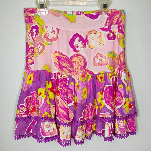 Alivia Annie Mini Skort Floral Sugar Plum Tiered Lace Trim Feminine Size Small - Picture 2 of 13